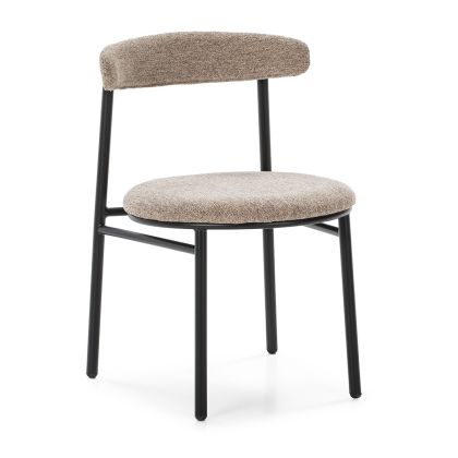 Silla de Metal Negro y Tela Beige, 48 Cm.