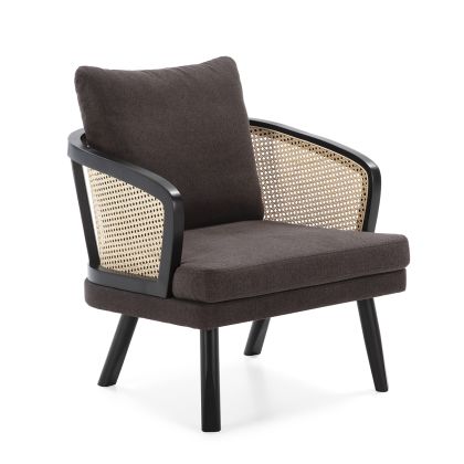 Armchair 80x75x86 Wood Black/Fabric/Natural Rattan