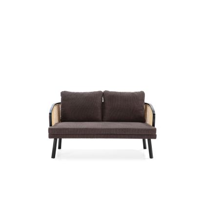 Sofa 150x75x86 Black Wood/Fabric/Natural Rattan