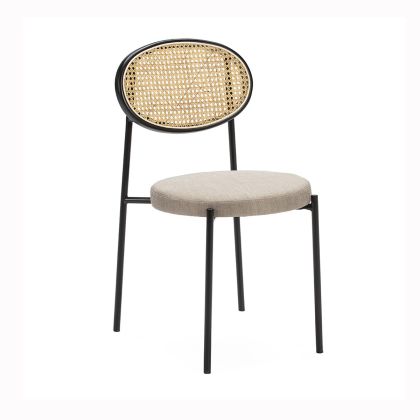 Stackable chair 44x53x83 Metal/Rattan/Fabric -- Black/Natural/Grey