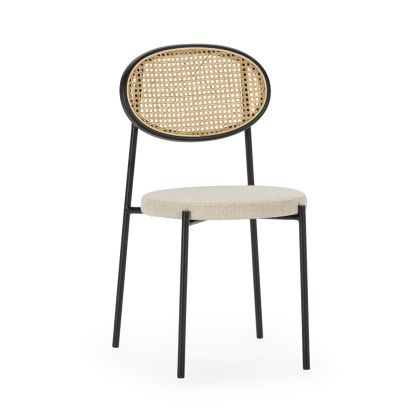 Silla 44x53x83 Metal/Ratán/Tela -- Negro/Natural/Blanco