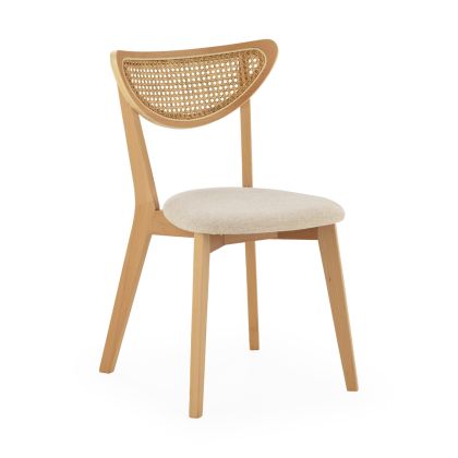 Silla de Madera de Haya, Ratán Natural y Tela Blanca.