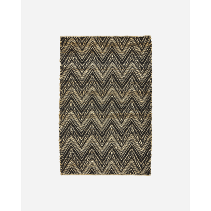 Alfombra Algodón Yute Natural Negro, 130 Cm