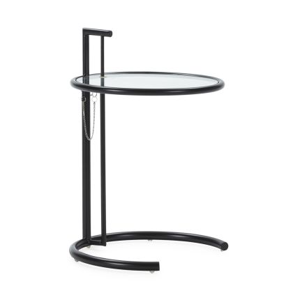 Mesa Auxiliar Regulable Moderna de Metal y Cristal negro.