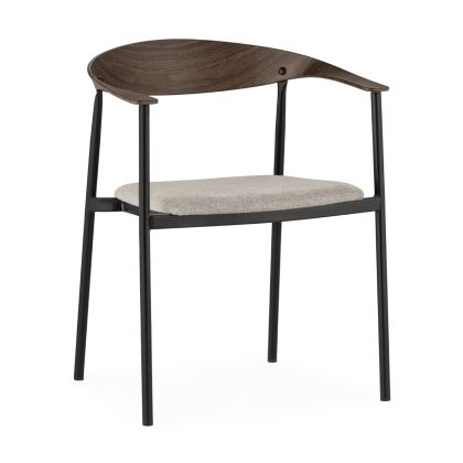 Silla Apilable de Metal/Tela en Nogal Oscuro/Negro/Gris, 60,5 Cm.