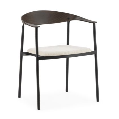 Silla Elegante de Metal Nogal Oscuro y Negro y Tela Blanca.
