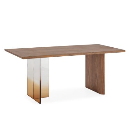 Mesa Comedor Madera/Acrílico en Nogal/Transparente/Ahumado, 180 Cm.