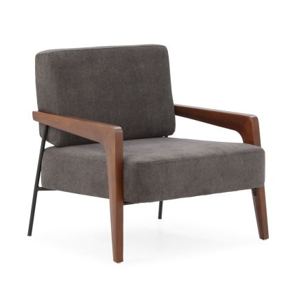 Armchair 85x71.5x75 Beech Wood/Metal/Fabric -- Walnut/Black/Dark Grey