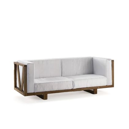 Sofa 220x85x79 Teak Wood/Natural White Pre-upholstered