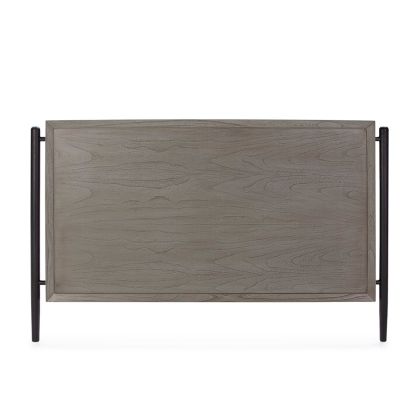 Cabecero industrial moderno en madera gris, negro y metal en los laterales negro.
