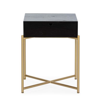 Nightstand 50x40x62 Cedar Wood/Black/Gold Metal