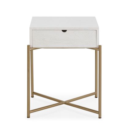 Nightstand 50x40x62 Cedar Wood/White/Gold Metal