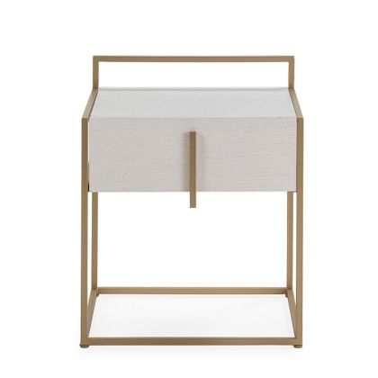 Nightstand 50x40x60 Mindi Wood/White/Gold Metal