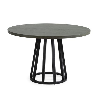 Mesa Comedor Redonda de Madera de Cedro/Metal en Gris/Negro, 120 Cm.