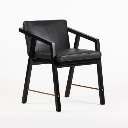 Armchair 51x54x70 Teak Wood/Leather/Metal -- Black/Gold