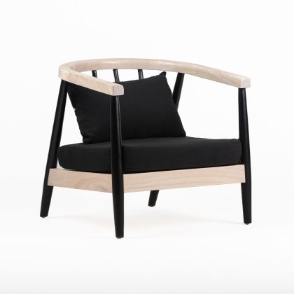 Sillón Tropical Tela Negro Madera Natural, 64 Cm