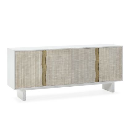 Aparador nórdico en madera de cedro blanco con detalles en dorado.