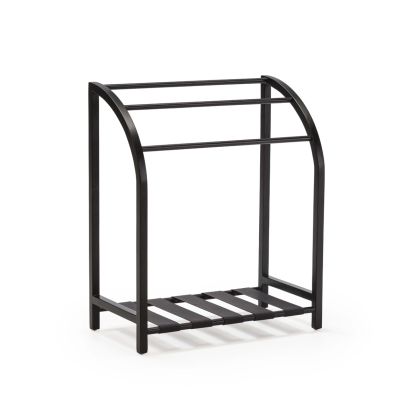 Towel Rack 76x40x91 Teak Wood/Leather -- Black