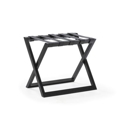 Portamaletas Elegante en Madera de Teca y Cuero negro.