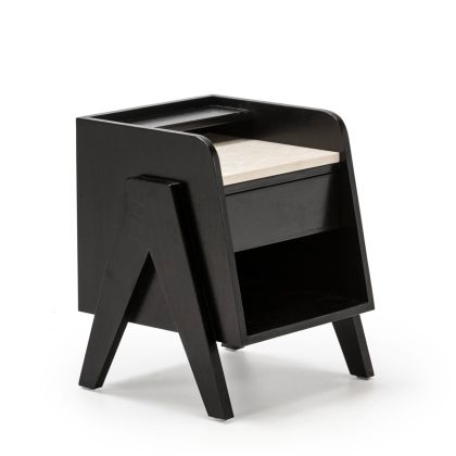 Nightstand 46x45x45 Cedar Wood/Marble -- Black/Cream