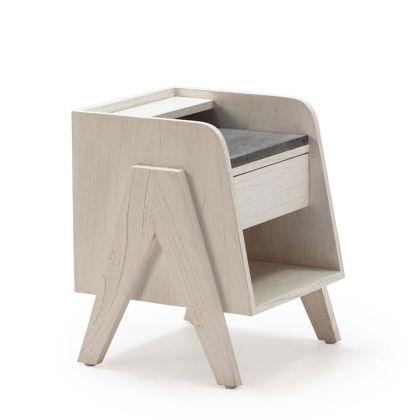 Nightstand 46X45X45 Cedar Wood/Marble -- White/Grey