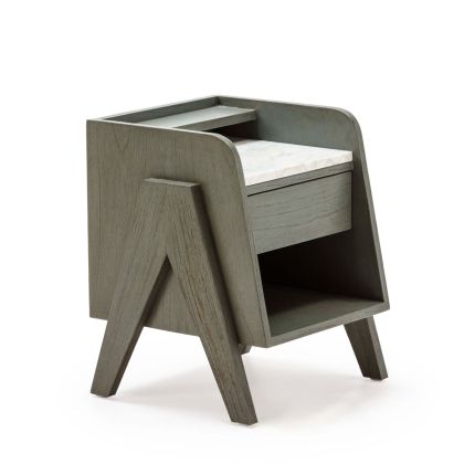 Nightstand 46X45X45 Cedar Wood/Marble -- Grey/White