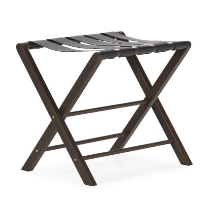 Portamaletas Diseño Sobrio de Madera de Teca Marrón y Cuero Negro.