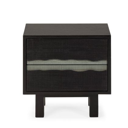 Mesita de Noche en Madera de Cedro con rejillas frontales en color Negro y Gris.