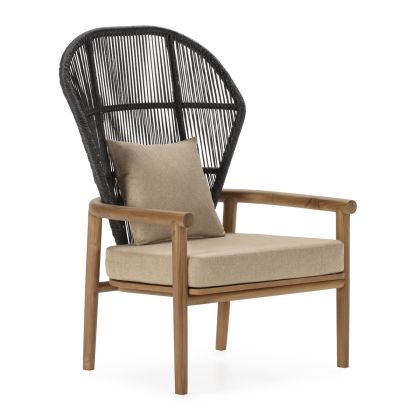 Armchair 80x80x120 Teak Wood/Synthetic Rope/Fabric -- Natural/Graphite/Beige