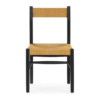 Silla de Madera de Teca y Fibra de Hoja de Banana en Negro y Natural.