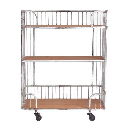 Camarera Madera Abeto Hierro Gris Ruedas, 74 Cm
