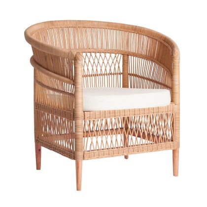 Sillón Ratán Trenzado Natural 67X84X87 Algodón Blanco