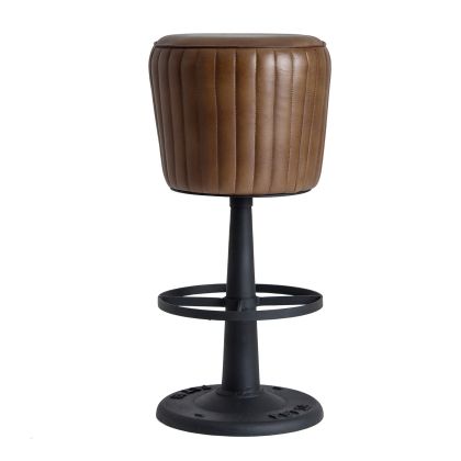 Seney Brown Leather Black Iron Stool, 83 Cm