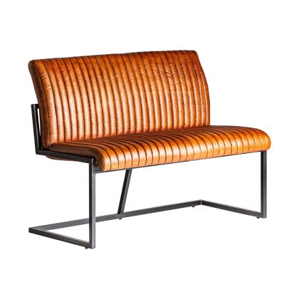 Sofá Cuero Marrón Hierro Negro 2 Plazas, 124 Cm
