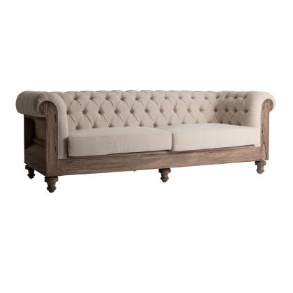 Sofá Madera Tropical Tonos Marrón Tejido Beige, 238 Cm