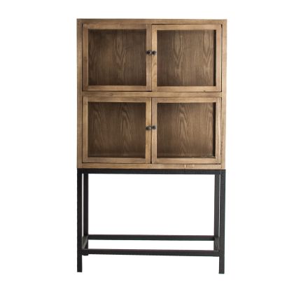 Vitrina Madera Recuperada Natural 4 Puertas, 85 Cm
