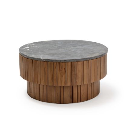 Coffee Table 90x90x45 Teak Wood/Stone Brown/Grey