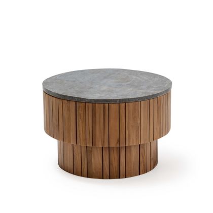Coffee Table 70x70x45 Teak Wood/Stone Brown/Grey