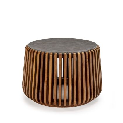 Coffee Table 78X78X45 Teak Wood/Natural Stone/Grey