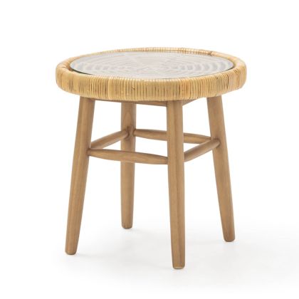 Side Table 50X50X50 Cedar Wood/Wicker/Natural Tempered Glass