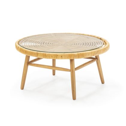 Coffee Table 92X92X46 Cedar Wood/Natural Tempered Glass