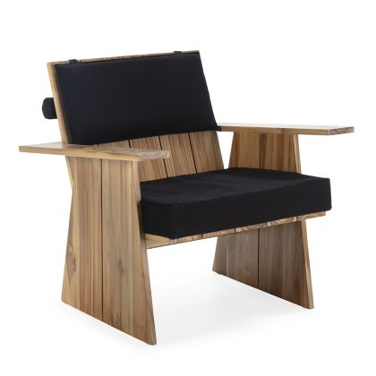Sillón en Madera de Teca y Tejido de color Natural y Negro.