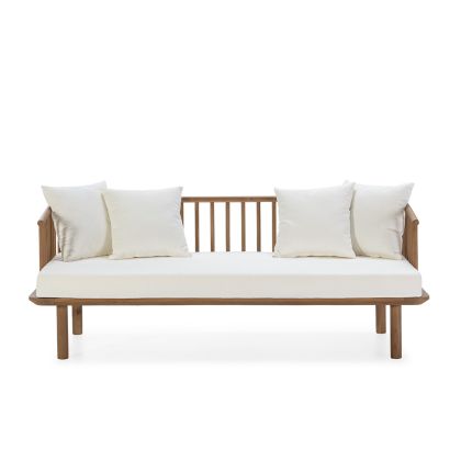 180x80x68 Teak Wood/Fabric Sofa -- Natural/White