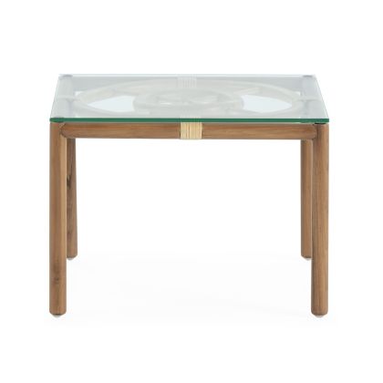 Coffee Table 50x50x35 Teak Wood/Rattan/Tempered Glass -- Natural/Transparent