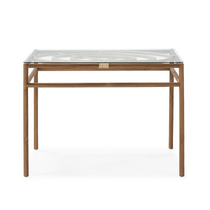 Dining Table 100x100x76 Teak Wood/Rattan/Tempered Glass -- Natural