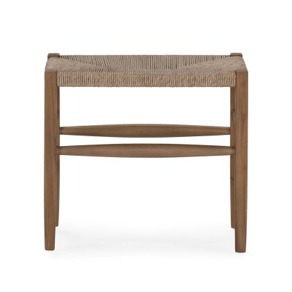 Banco o Taburete Estilo Rústico en madera de teca y jacinto de agua natural.