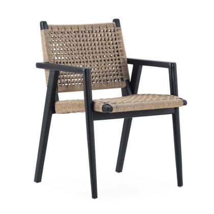 Silla de Madera de Teca Negra y Fibra Natural.