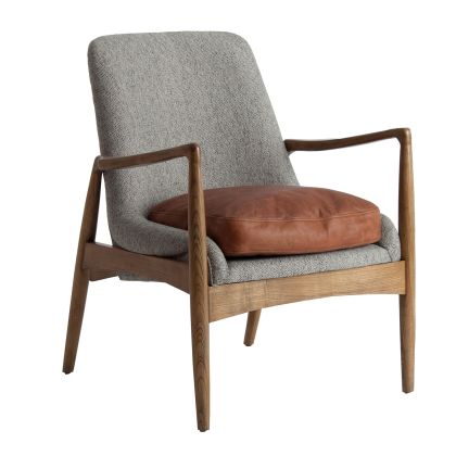 Sillón Madera Marrón Tejido Gris  Cojín Home, 83 Cm