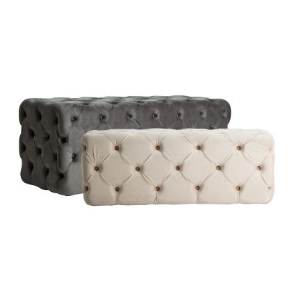 Pie Cama J/2 Madera Terciopelo Crema Gris Capitoné, 112 Cm