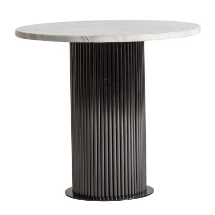 Mesa Auxiliar Redonda Mármol Blanco Acero Plisado Negro, 50 Cm